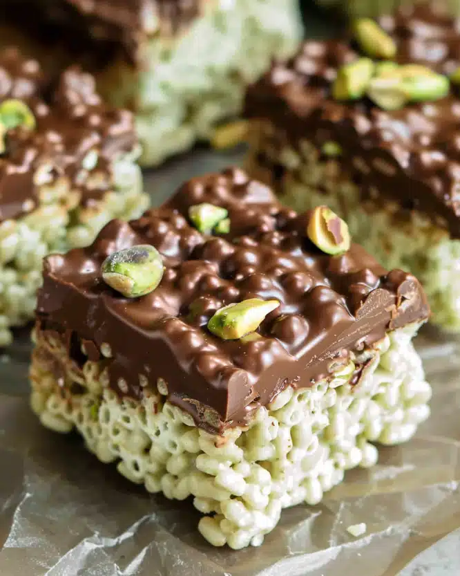 Pistachio Chocolate Rice Krispie Treats