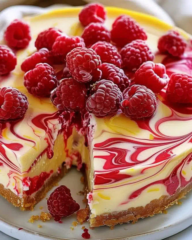 Luscious Lemon Raspberry Swirl Cheesecake