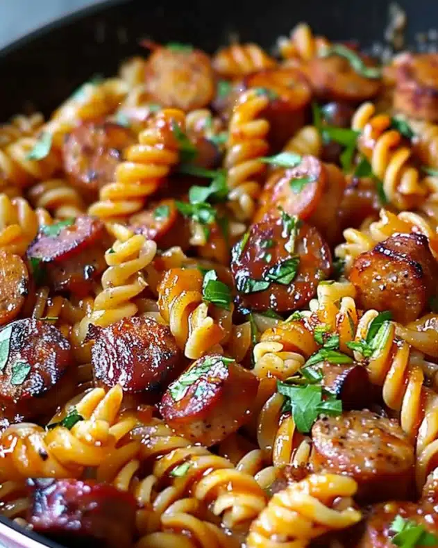 One-Skillet Spicy Honey BBQ Sausage Pasta