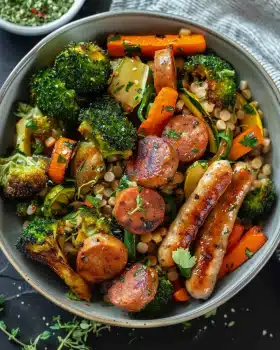 Chicken Sausage & Roasted Veggie Bowl