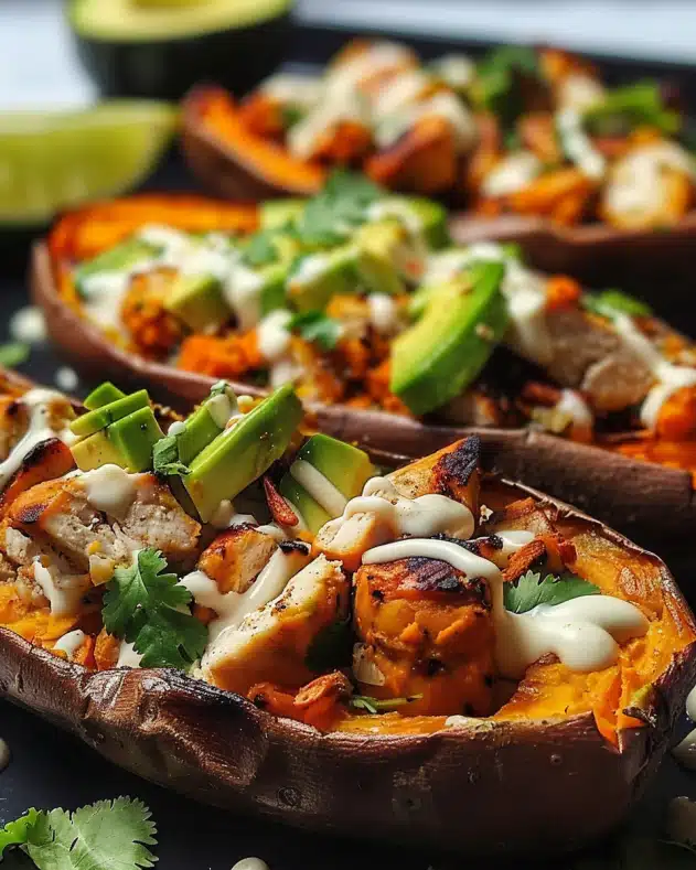 Honey Lime Chicken & Avocado Stuffed Sweet Potatoes