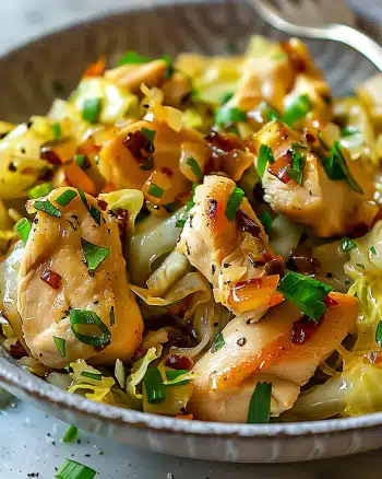 Sautéed Garlic Cabbage with Tender Chicken