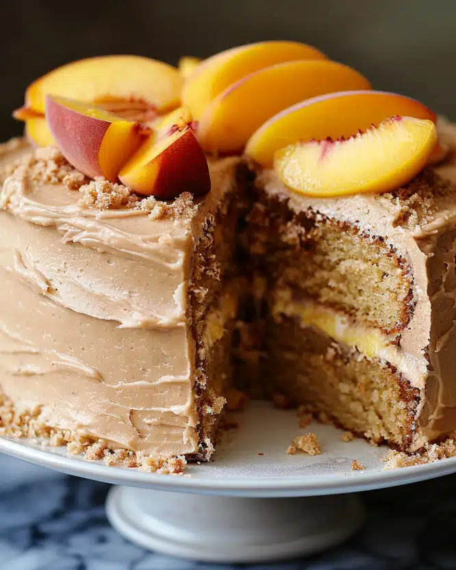 Peach Cake with Brown Sugar Frosting