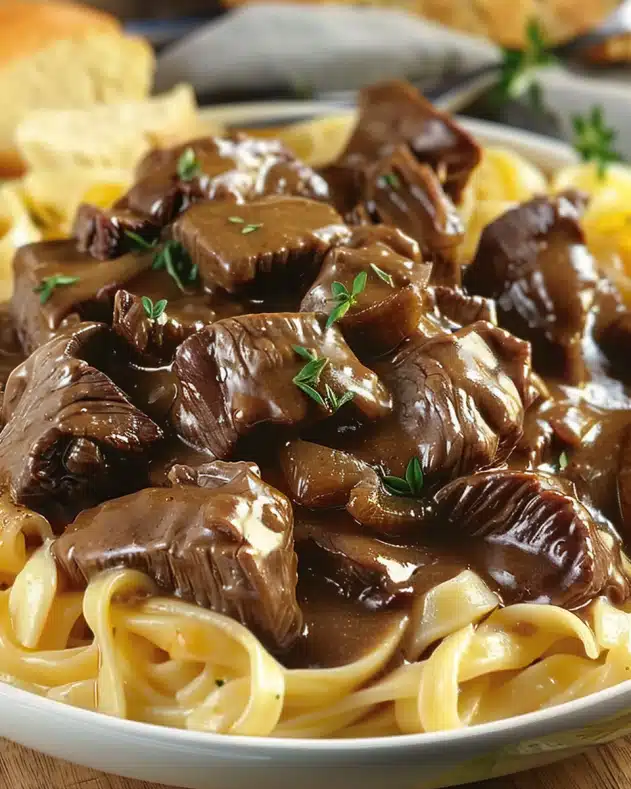 Savory Beef Tips with Buttery Noodles
