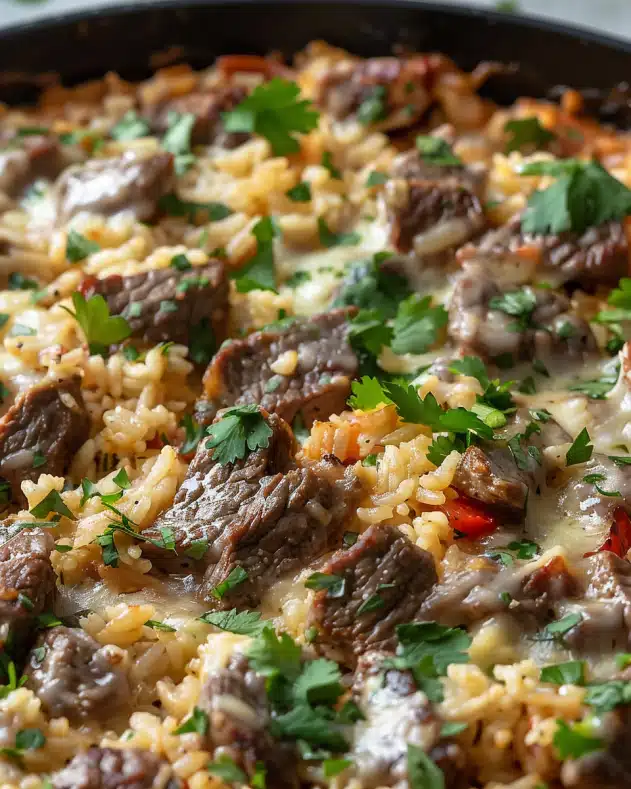 Steak Queso Rice Skillet