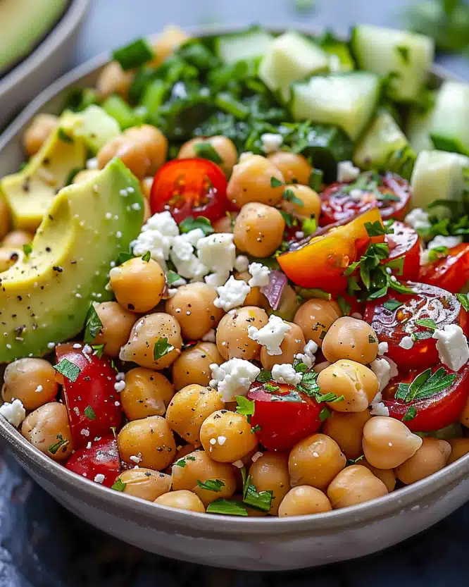 Chickpea Feta Avocado Bowl
