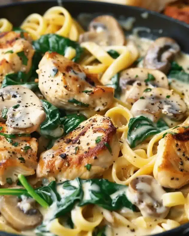 Chicken Alfredo with Spinach and Mushrooms