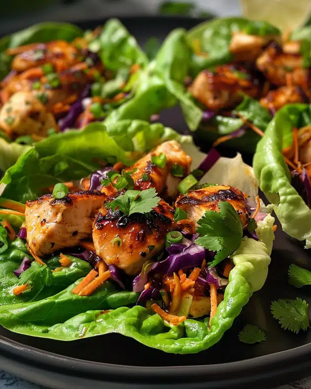 Honey Lime Chicken Lettuce Cups with Crunchy Slaw