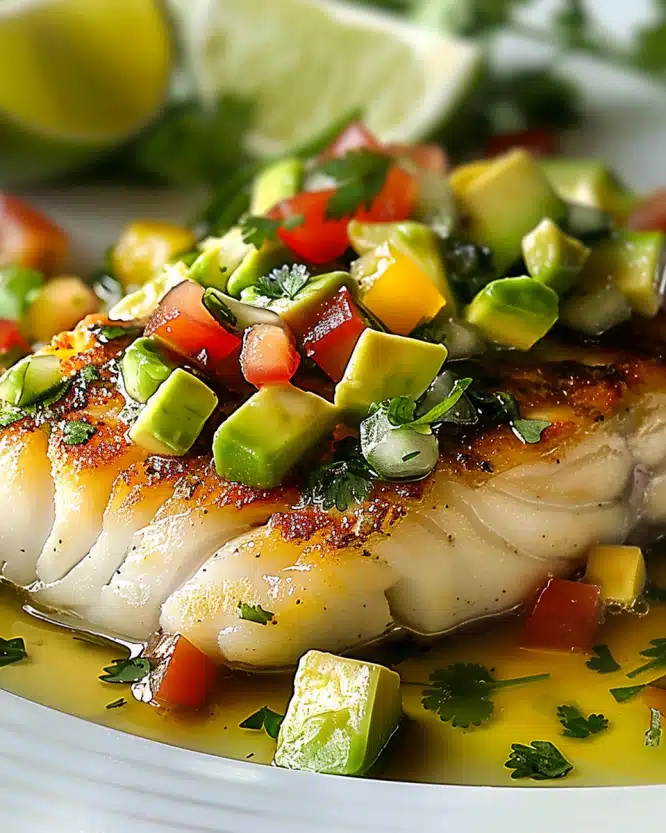 Tropical Coconut Lime Fish with Creamy Avocado Salsa