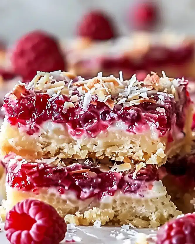 Raspberry Coconut Bars with Almond Crust