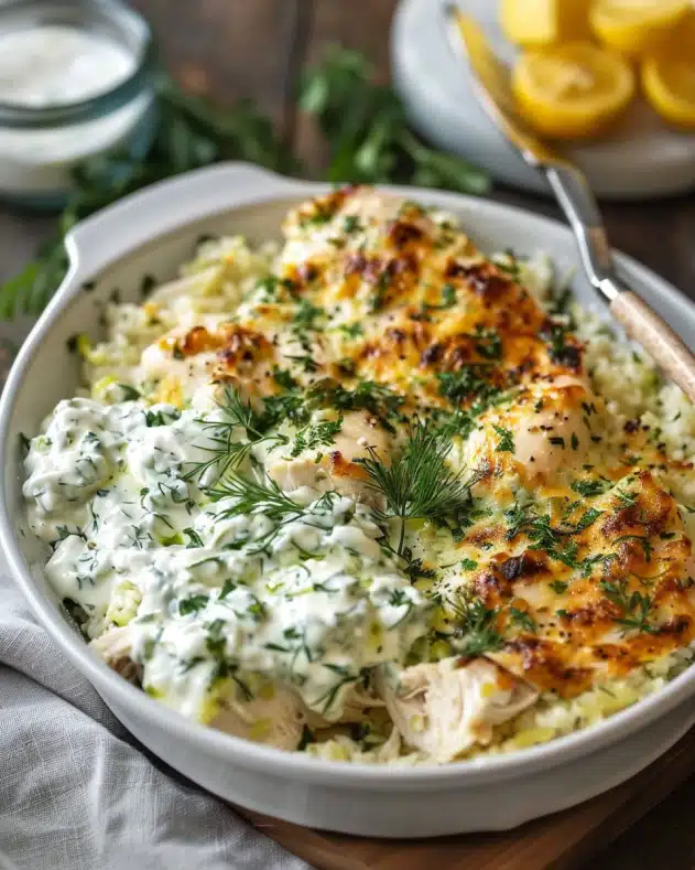 Dump-and-Bake Chicken Tzatziki Casserole