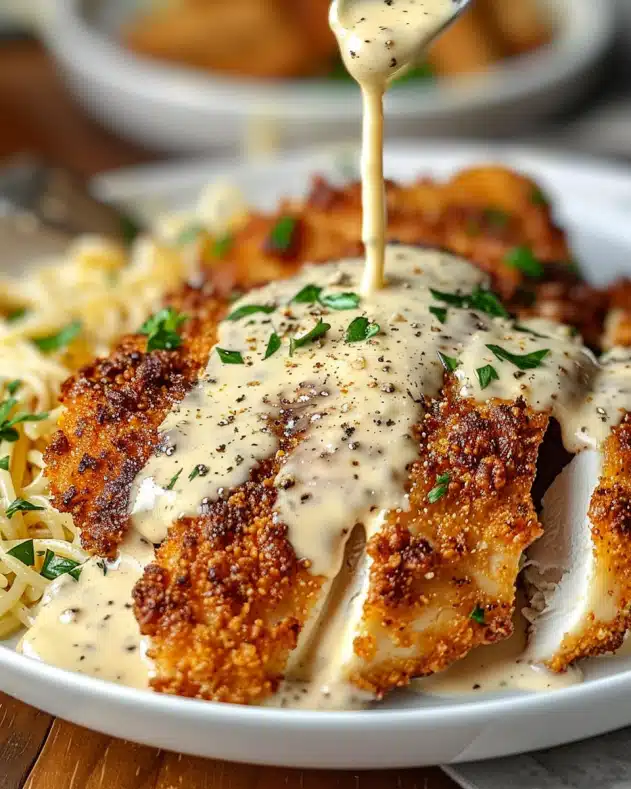 Parmesan-Crusted Chicken with Creamy Garlic Sauce