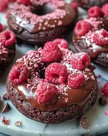 Baked Chocolate Donuts with Raspberries