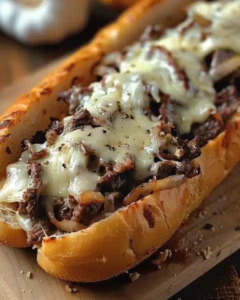 Cheesesteak on Garlic Parmesan Bread