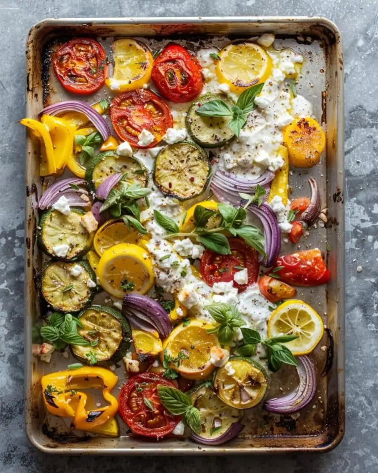 Roasted Veggie & Feta Sheet-Pan with Lemon Yogurt Sauce