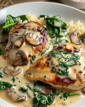 Decadent Creamy Garlic Mushroom & Spinach Chicken