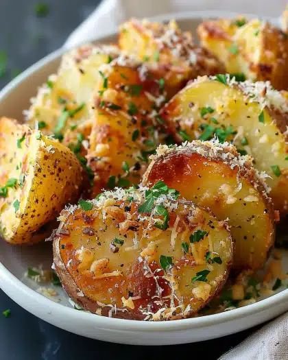 Baked Smashed Potatoes With Garlic & Parmesan