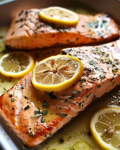Healthy Baked Salmon with Lemon Butter Sauce