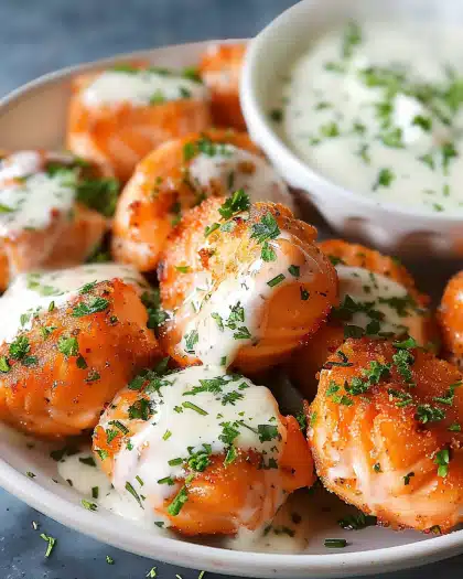Air Fryer Salmon Bites with Creamy Garlic Sauce