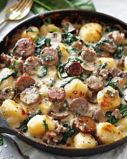 Creamy Italian Gnocchi with Sausage, Mushrooms, and Spinach (30 Minutes, One-Pan)