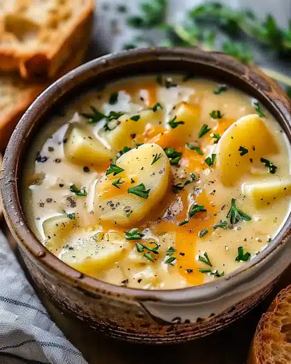 Hearty Cheddar Garlic Herb Potato Soup