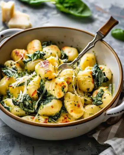 Easy 30-minute Pesto Gnocchi with Spinach and Artichokes