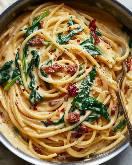 The Best Spaghetti And Spinach With Sun-Dried Tomato Cream Sauce