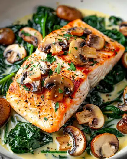 Garlic Butter Salmon with Spinach and Mushrooms