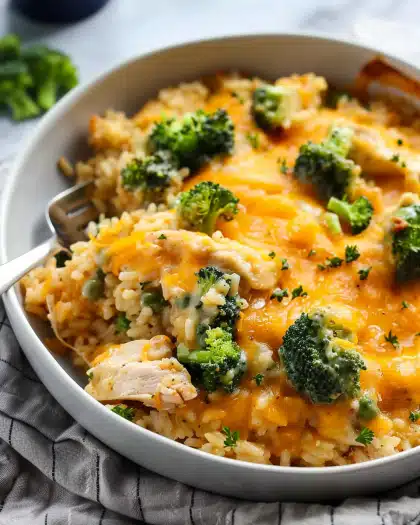 Cheesy Broccoli Chicken and Rice Casserole
