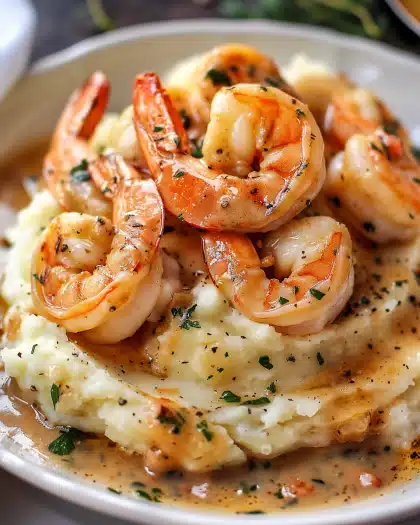 Creamy Garlic Shrimp Over Mashed Potatoes – A Luxurious Comfort Food Classic