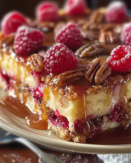 Crème Brûlée Raspberry Caramel Pecan Cake