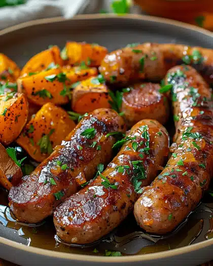 Sausage and Sweet Potatoes with Honey Garlic Sauce