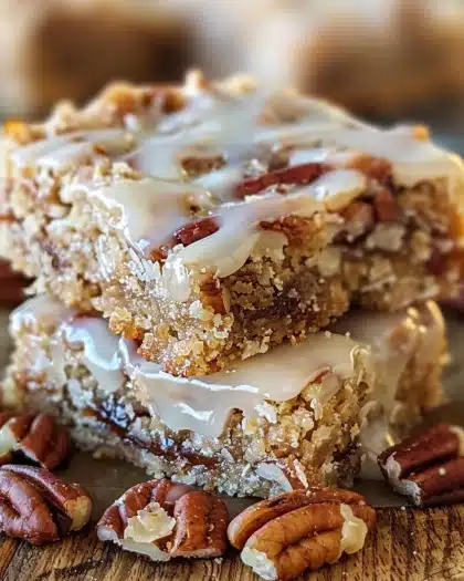 Coconut Toffee Pecan Cookie Bars with Salted Glaze
