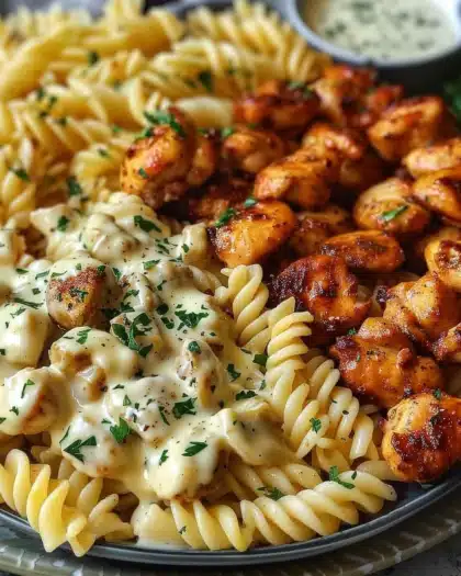 Garlic Butter Chicken Bites & Spicy Cajun Alfredo Twisted Pasta