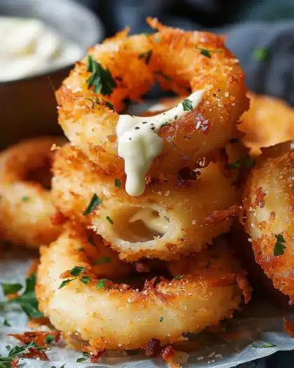 Mozzarella-Stuffed Onion Rings with Garlic Butter