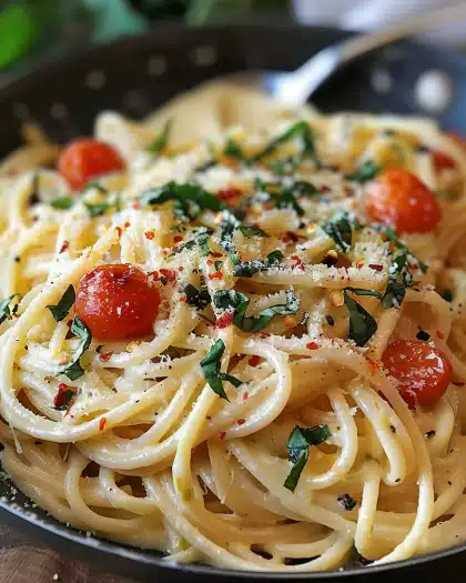 One Pot Creamy Tuscan Garlic Spaghetti