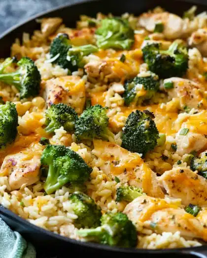 Cheesy Chicken Broccoli Rice Skillet