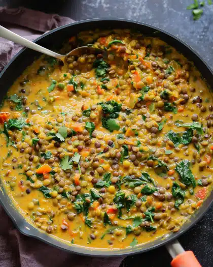 One-Pan Lentil Coconut Curry with Sweet Potatoes