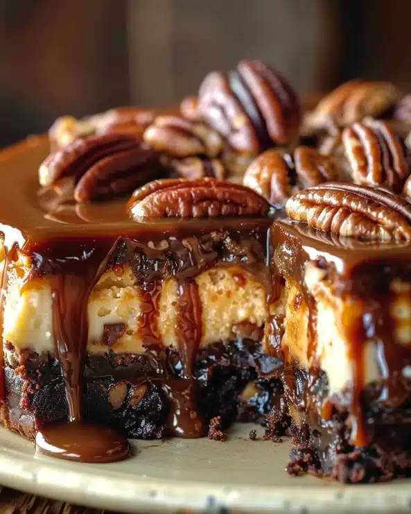 Caramel Pecan Brownie Cheesecake