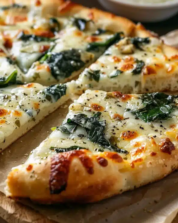 Garlic & Spinach White Pizza on Cottage Cheese Crust