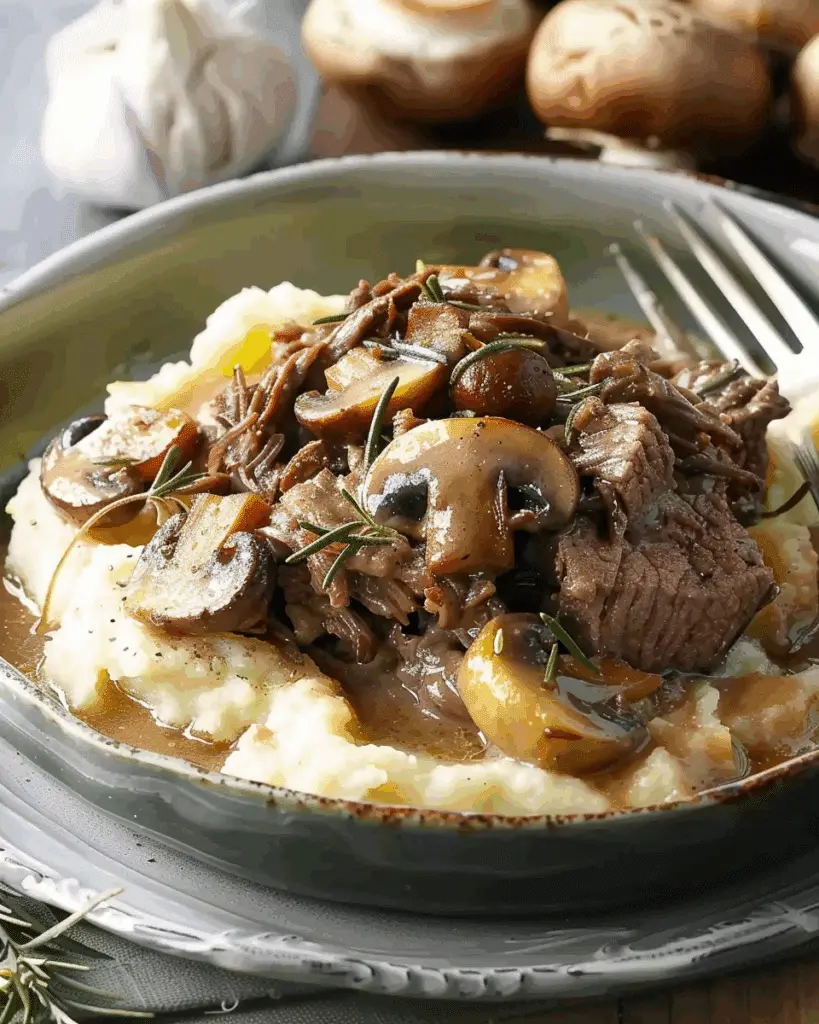 Beef and Mushrooms with Smashed Potatoes
