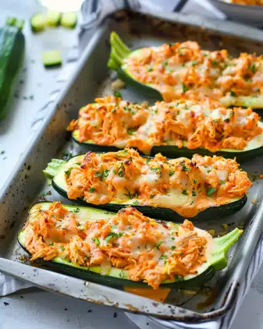 Buffalo Chicken Stuffed Zucchini Boats