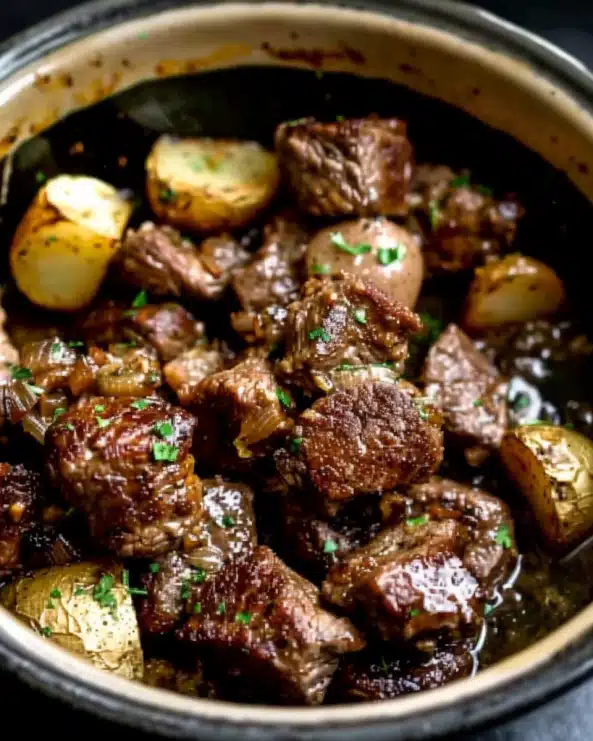 Crockpot Garlic Butter Beef Bites with Potatoes