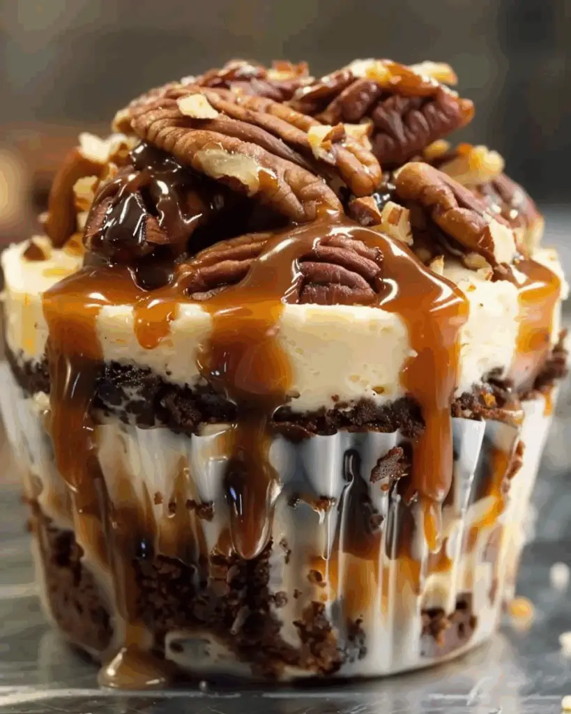 Loaded Caramel Pecan Brownie Cheesecake Cups