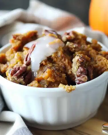 Slow Cooker Pumpkin Pecan Bread Pudding
