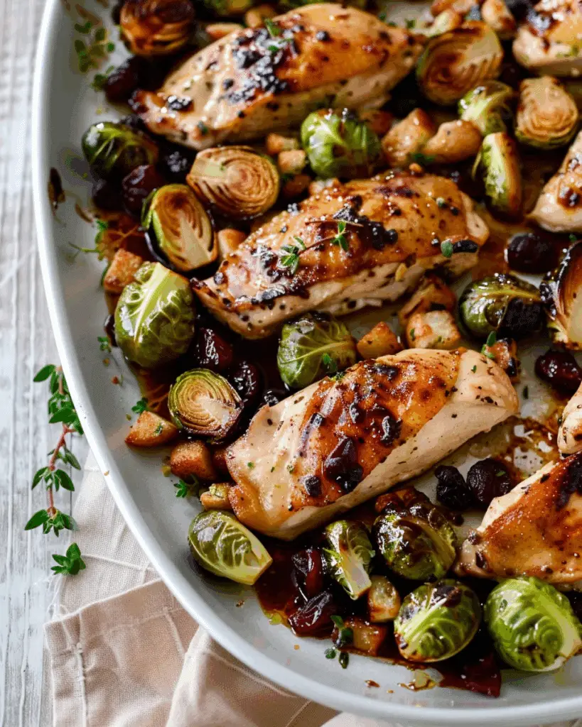 Cranberry Balsamic Sheet Pan Chicken with Brussels Sprouts
