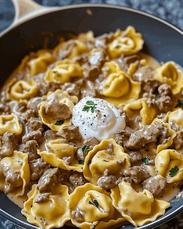 Skillet Beef Stroganoff Tortellini in Creamy Sauce