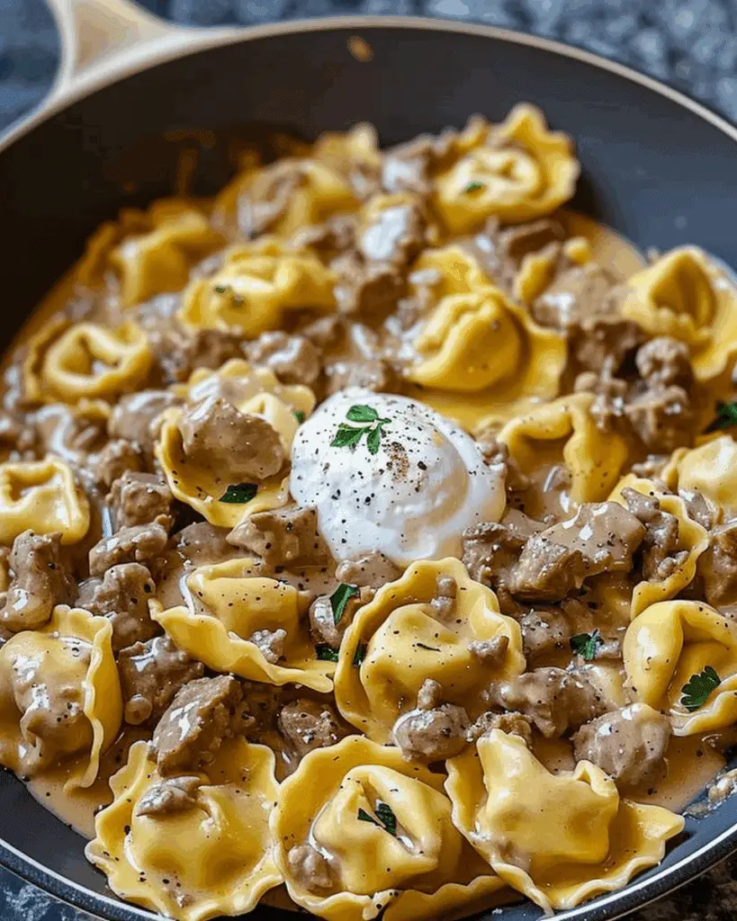 Skillet Beef Stroganoff Tortellini in Creamy Sauce