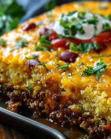 Loaded Chili Cheese Cornbread Bake