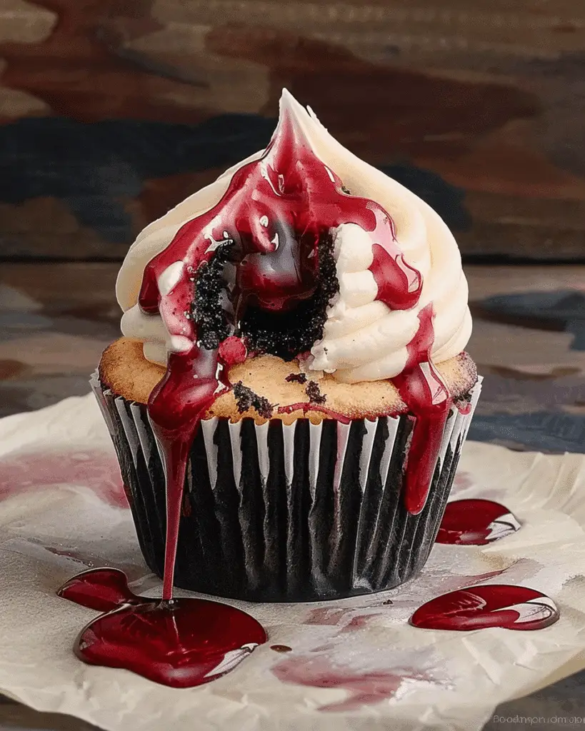 Blood-Dripping Red Velvet Cupcakes
